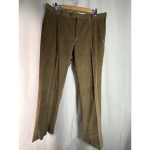 Mens Tan Brown Fine Wale Corduroy Straight Leg Trousers Flat Front Pants 38x27.5
